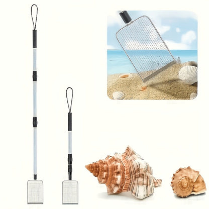 Stainless Steel Beach Sand Sifter with Retractable Telescopic Handle – Portable Sand Sieve for Treasure Hunting