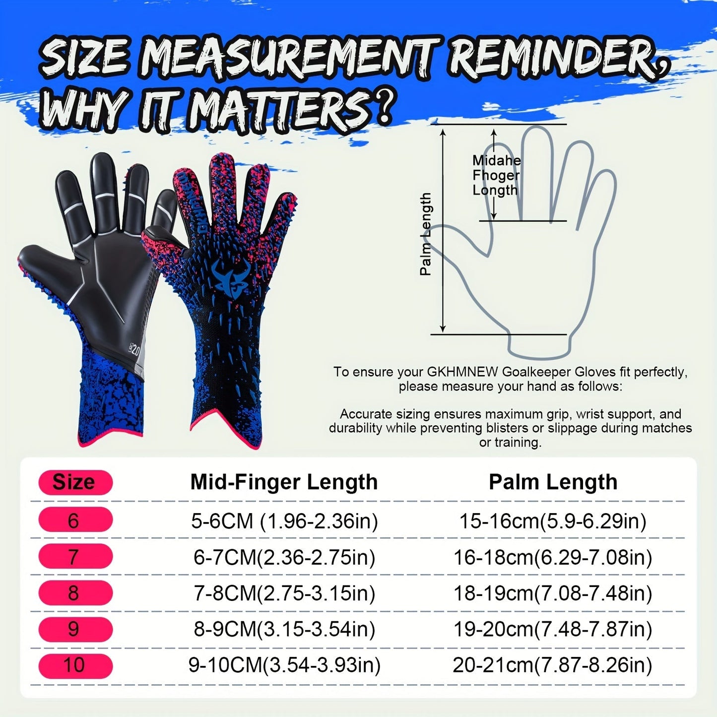 Soccer Goalkeeper Gloves with 4mm Grip Palm – Ventilated Goalie Gloves for Youth & Adults, Flexible Finger Protection, Sizes 6-10