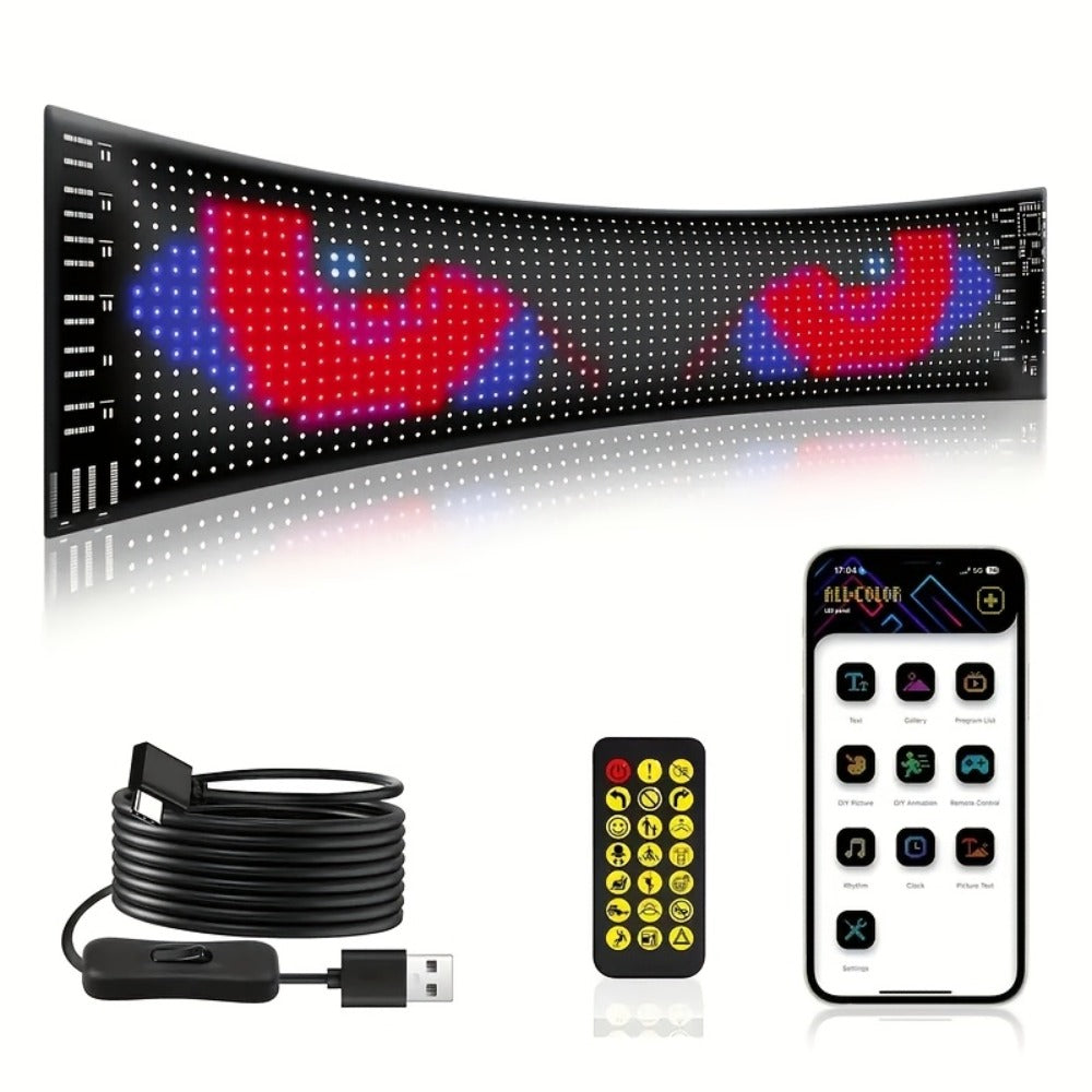 Flexible LED Display Screen Programmable Text & Animation, App & Remote Control, High-Definition RGB Matrix Panel for Any Curved Surface