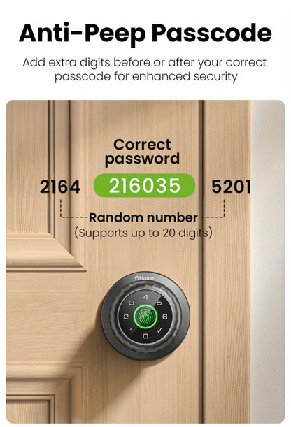 GHome KD03 PRO Smart Door Knob 4-in-1 with USB-C Charging & Gateway Remote – Fingerprint, Keypad & App, Anti-Peep, Tamper Alarm