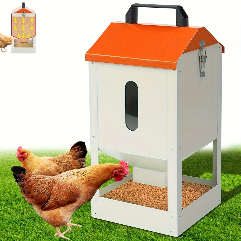 Chicken Feeder Stainless Steel 20 lbs Visible Window Portable Handle