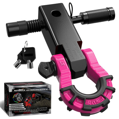 Shackle Hitch Receiver 2-Inch 68, 000 lb Break Strength with 3/4" D-Ring & 5/8" Hitch Lock Pin – Heavy Duty Drop Forged Steel 8-Ton Vehicle