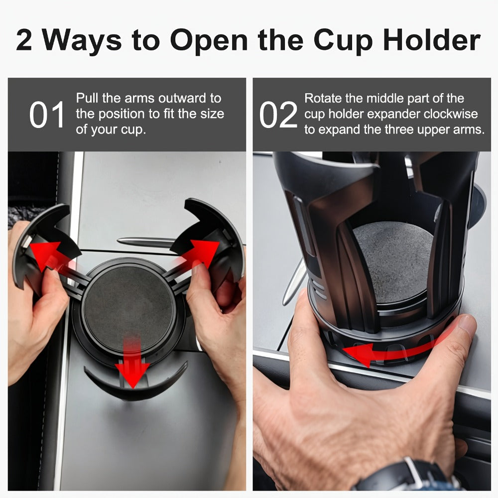 Adjustable Car Cup Holder Expander for 2.56-4.8 Inch Drinkware with 2.56-3.93 Inch Expanding Base in Black