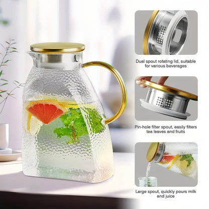 Glass Water Bottle Kettle Set – Heat-Resistant Large Capacity Fridge Door Storage with Cleaning Brush & Long Spoon – Perfect for Iced Tea