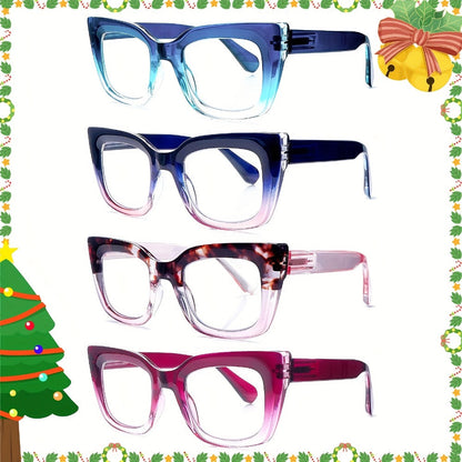 Reading Glasses 4-Pack Cat-Eye Floral Gradient Frames with Metal Spring Hinges and 1.0x to 4.0x Options