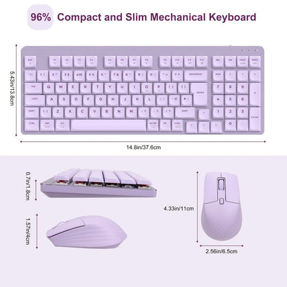 Wireless Keyboard and Mouse Combo 98 Keys Full Size, 2.4GHz, Mechanical Feel, Quiet Keys, Design for PC