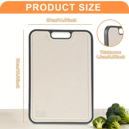 Double-Sided Cutting Board with Stainless-Steel and Wheat-Straw PP Faces, Handle and 16 x 11-Inch Size