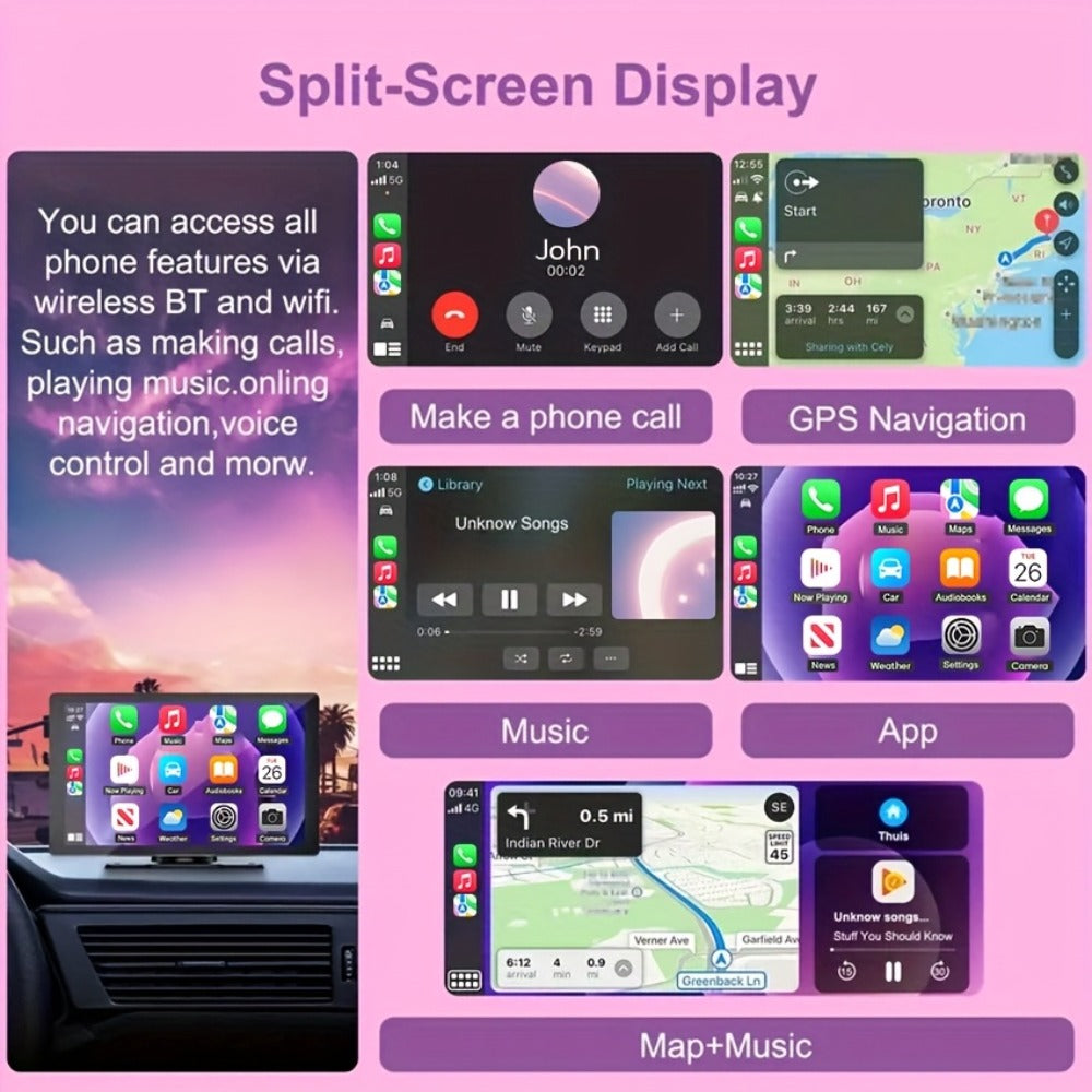 Wireless CarPlay & Android Auto Car Display – 7" & 10.62" HD Touchscreen, GPS Navigation, 1080P Reversing Camera, Dashcam, Mirror Link