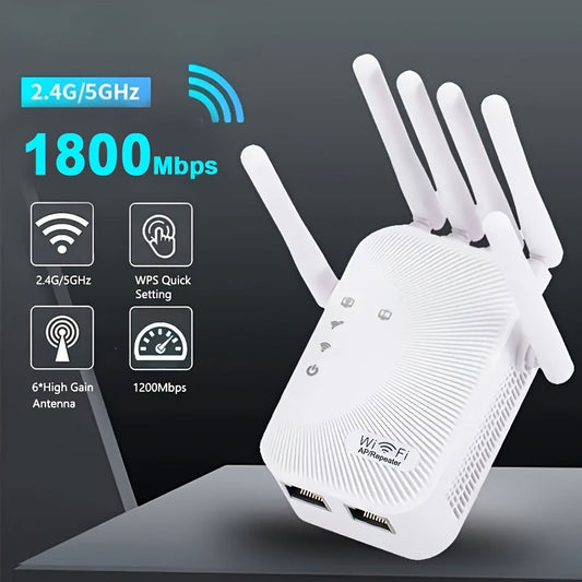 Ourlife WiFi Extender 11000 Sq Ft 6-Antenna 360° - 2.4GHz Signal Enhancer with Ethernet Port, Plug and Play