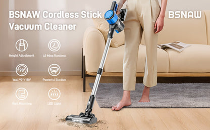 Cordless Stick Vacuum Cleaner 56-68Kpa, 8-in-1 Handheld Vacuum with Rechargeable Battery, 45 Min Runtime for Hard Floors