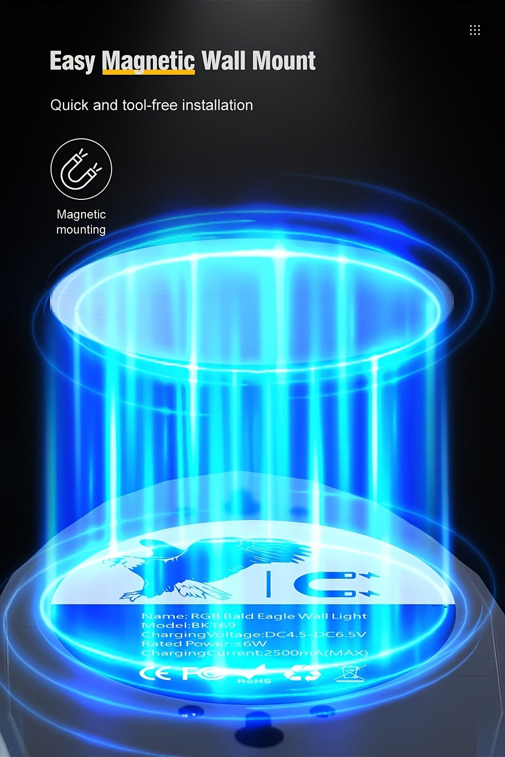 Eagle LED Wall Lamp, Colorful Ambient Night Light with Motion Sensor, Rechargeable Battery