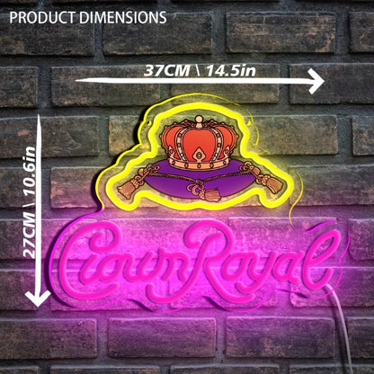 Crown Royal Neon Sign USB Powered LED Wall Art Glow Pendant Pink Orange UV Print for Game for Entryways, Bedrooms and Living Spaces
