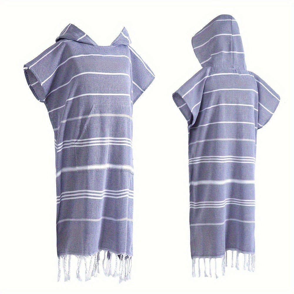 Hooded Beach Poncho Turkish Cotton Sandproof - Wearable Surf Changing Towel Thin Bathrobe, S & L