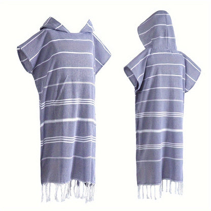 Hooded Beach Poncho Turkish Cotton Sandproof - Wearable Surf Changing Towel Thin Bathrobe, S & L