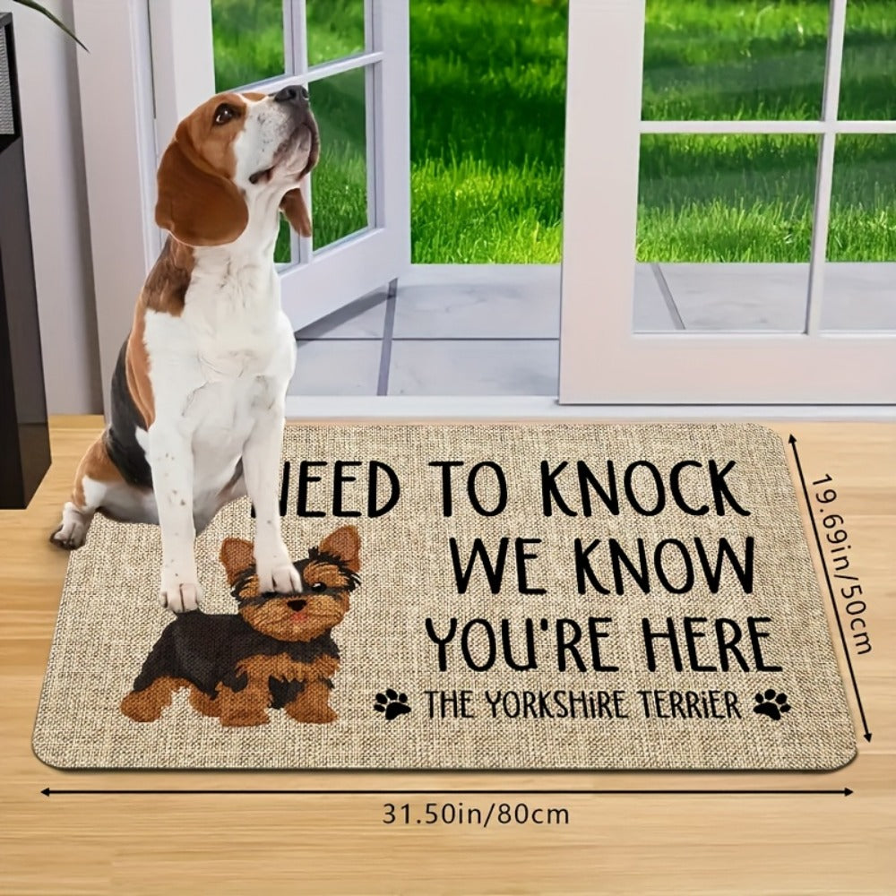 Yorkshire Terrier Entryway Floor Mat with Beige Woven-Look Print in Three Sizes up to 17.71 x 47.24 Inches