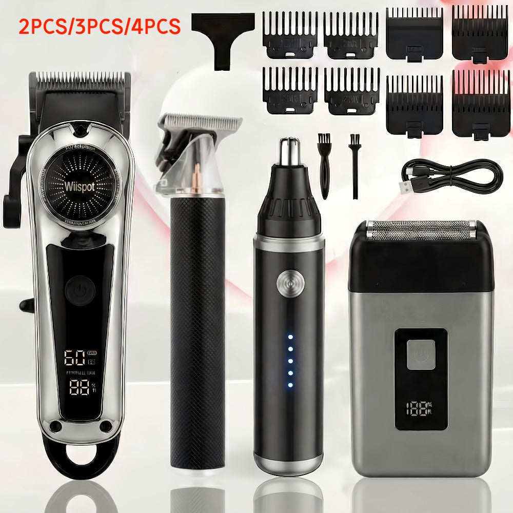 Hair Clipper Whistpot Two- or Four-Piece Cordless Grooming Set with USB Charging and Battery Displays