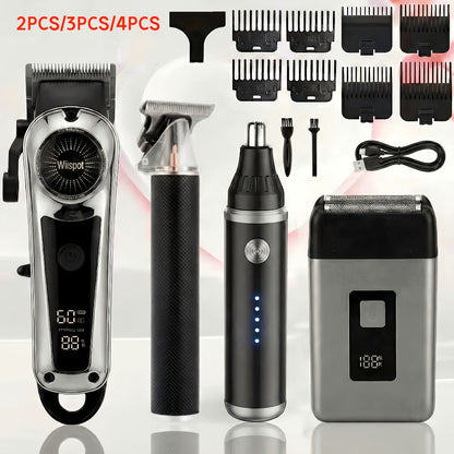 Hair Clipper Whistpot Two- or Four-Piece Cordless Grooming Set with USB Charging and Battery Displays