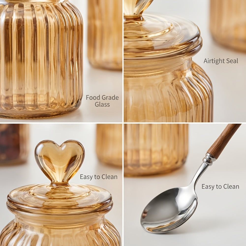 Airtight Glass Food Storage Jars with Clamp Lids 4-Set, 21.98oz & 47.34oz Clear Kitchen Canisters for Sugar