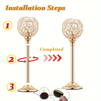 Crystal Candle Holders Set of 3 - Windproof Glass Taper Candle Holder for Wedding Table Centerpiece