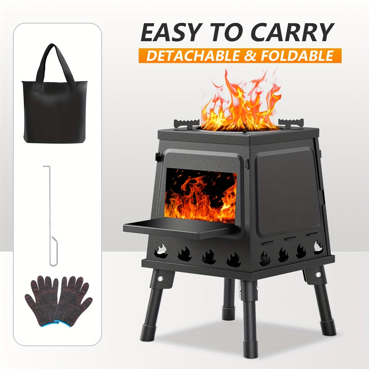 Camping Wood Stove Portable Wood Burning Stove – Outdoor BBQ Rocket Stove for Hiking Picnic Survival Cooking