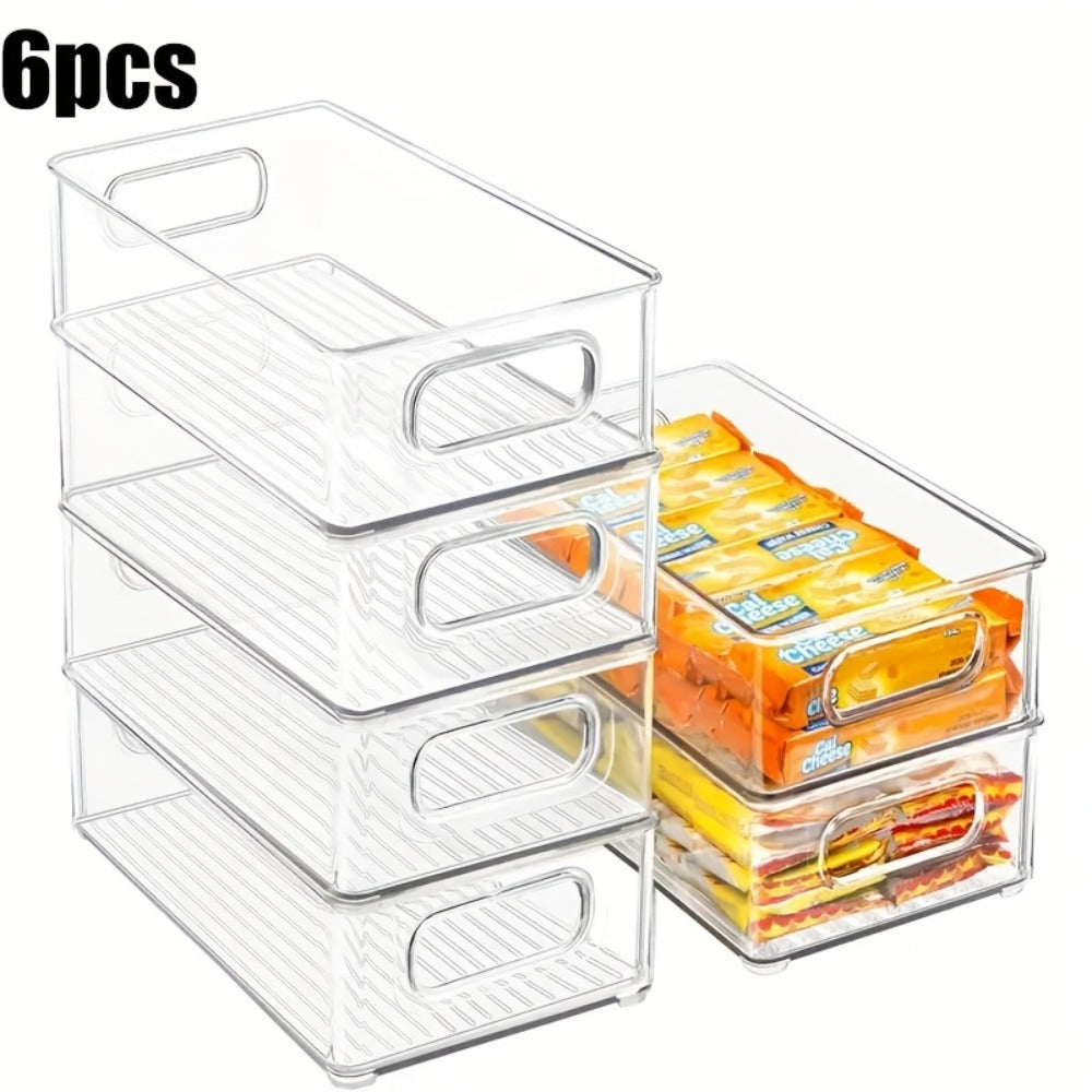 Refrigerator Organizer Bins 6pcs Set – Clear Fridge Storage Bins for Freezer Kitchen Cabinet for Home Cooking, Dining and Outdoor Meals