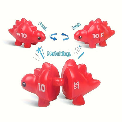 Dinosaur Number Matching Toy for Toddlers, 10 Pairs Retractable Plug-In Counting Sorting Math Game with Storage Bag