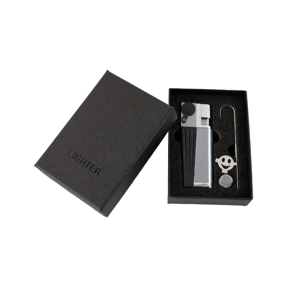 Folding Pipe Lighter Refillable 2-in-1 with Adjustable Flame, Metal-Crafted Durable Design, Gift Box Included