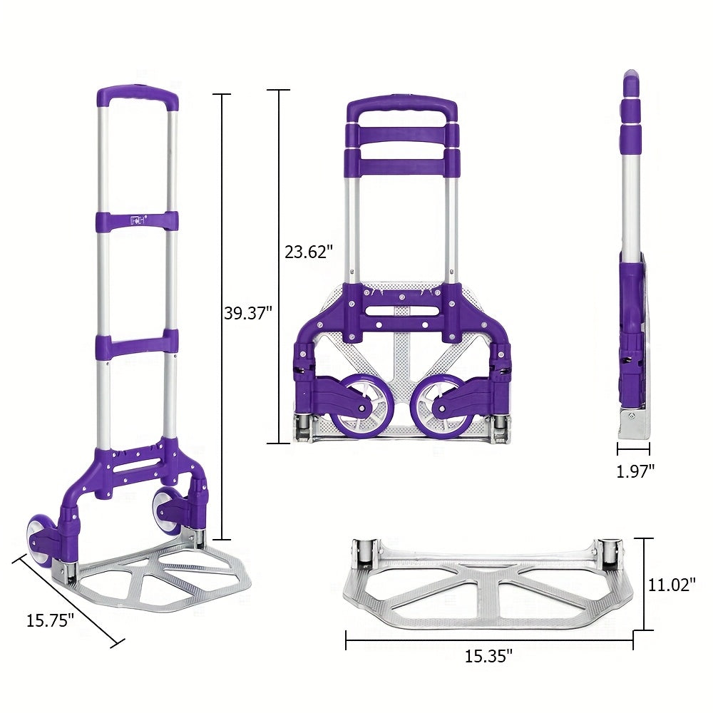 Compact Folding Aluminum Hand Truck with Telescoping Handle, 165 lb Load Label and Four Color Options
