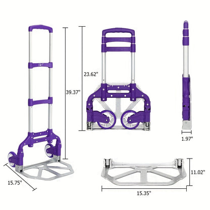 Compact Folding Aluminum Hand Truck with Telescoping Handle, 165 lb Load Label and Four Color Options