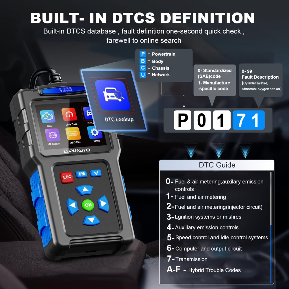 T200 or T300 OBD2 Scanner with Color Screen, I/M Readiness Menu and T300 Battery Check Option