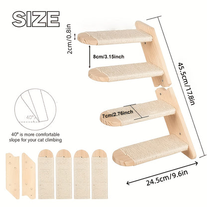 Cat Wall Furniture, Wall-Mounted Cat Climbing Frame Solid Wood Cat Stairs Ladder Perch Jumping Platform All Season Indoor Cat Wall Furniture