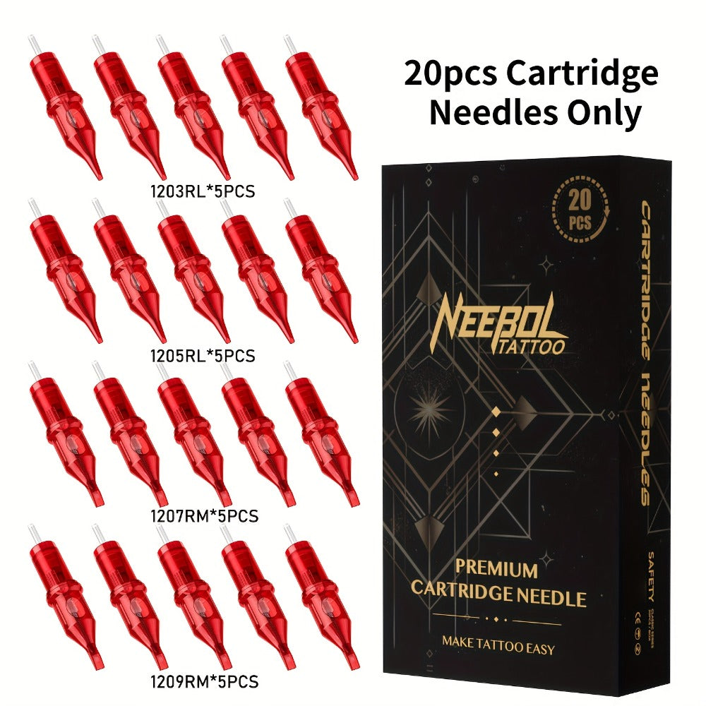 Assorted Tattoo Cartridge Needles Set 20/50pcs - Round Liner Shader Curved Mag Mixed Pack, #10 Bugpin #12 Standard
