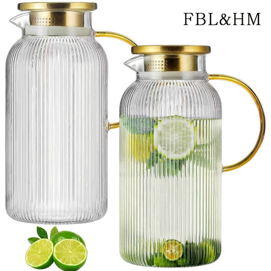 Ribbed 68-Ounce Glass Pitcher Set in Two- or Four-Pitcher Packs or Two Pitchers with Two Cups