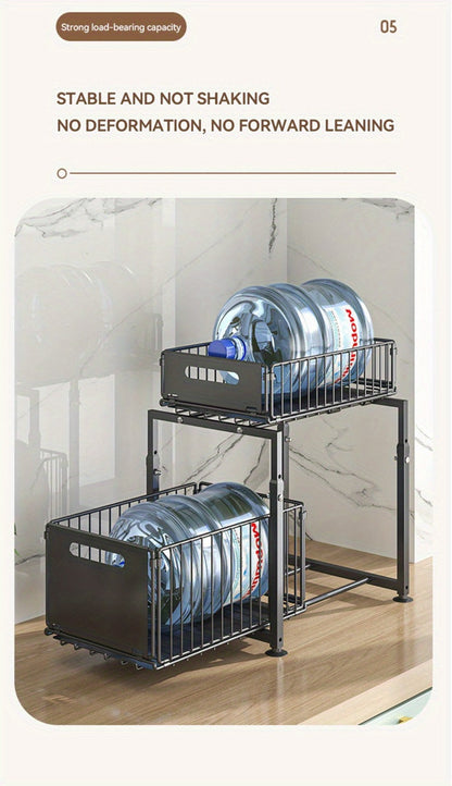 Under Sink Storage Organizer 2-Tier Metal Slide-Out Shelf for Kitchen or Bathroom Cabinet Use