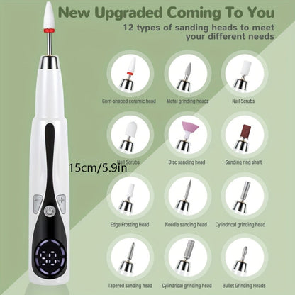 Electric Nail Drill Kit 12 Bits & Stand, 20000RPM Professional Nail File for Gel Polish Removal, Acrylic