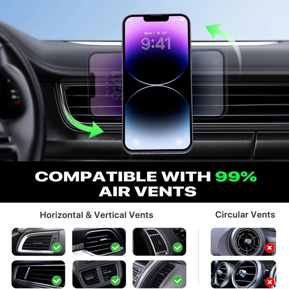 15W Magnetic Wireless Car Charger – Air Vent Mount with N52 Strong Magnet, Fast Charging for iPhone 17 Pro Max / 16 / 15 / 14 / 13 / 12