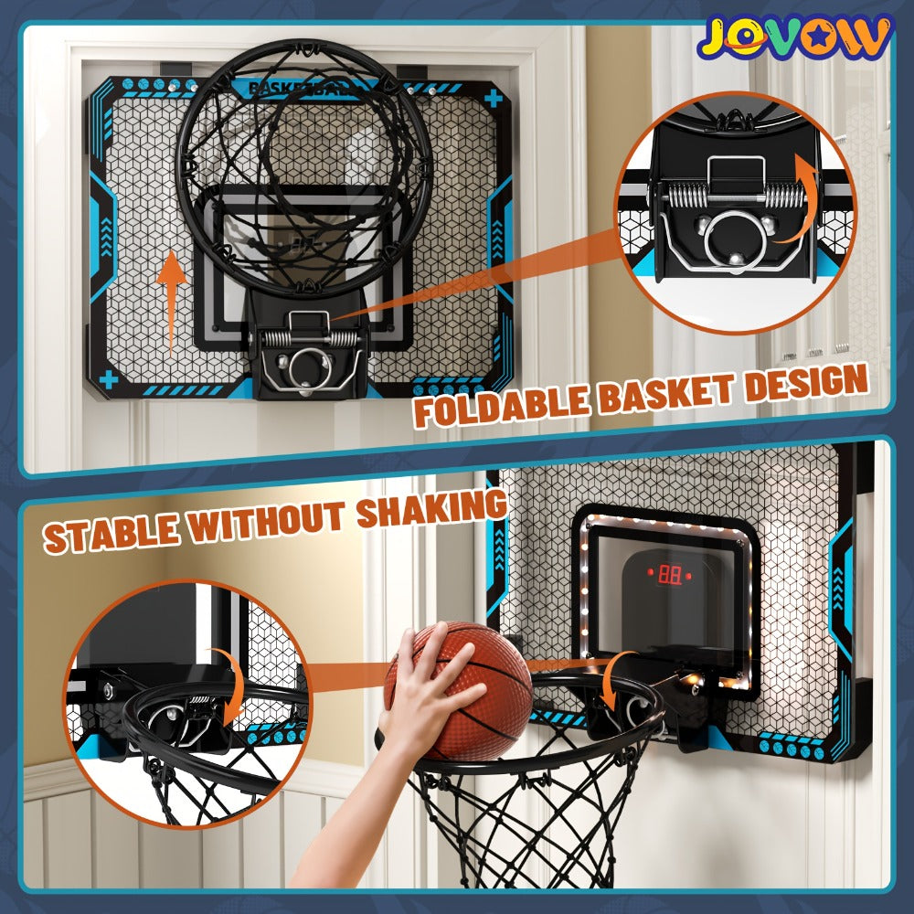 Over Door Basketball Hoop with LED Lights & Electronic Scoreboard, Mini Hoop Set with 4 Balls for Kids Teens Adults