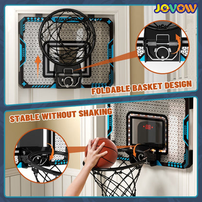 Over Door Basketball Hoop with LED Lights & Electronic Scoreboard, Mini Hoop Set with 4 Balls for Kids Teens Adults