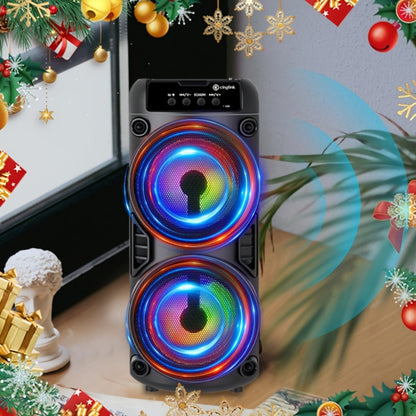 Portable Bluetooth Speaker 10-Inch Model with Dual 4-Inch Drivers, RGB Lights and FM Radio