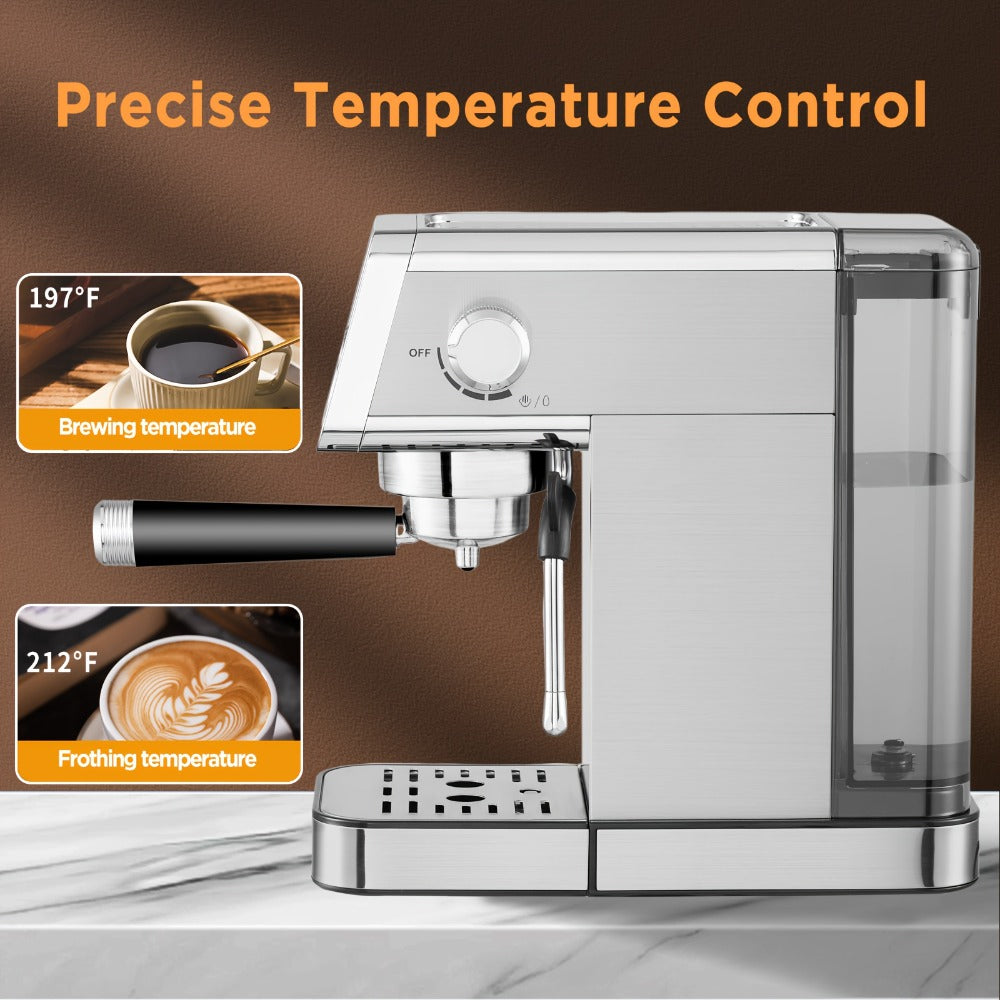 Espresso Machine 20 Bar with Steam Milk Frother, Compact Stainless Steel Espresso Maker, 40oz Removable Water Tank