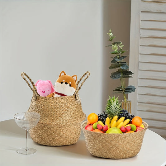 Woven Handled Storage Baskets Set of 2 in 12.6 x 11.02-Inch Format for Laundry or Picnics for Home Organization