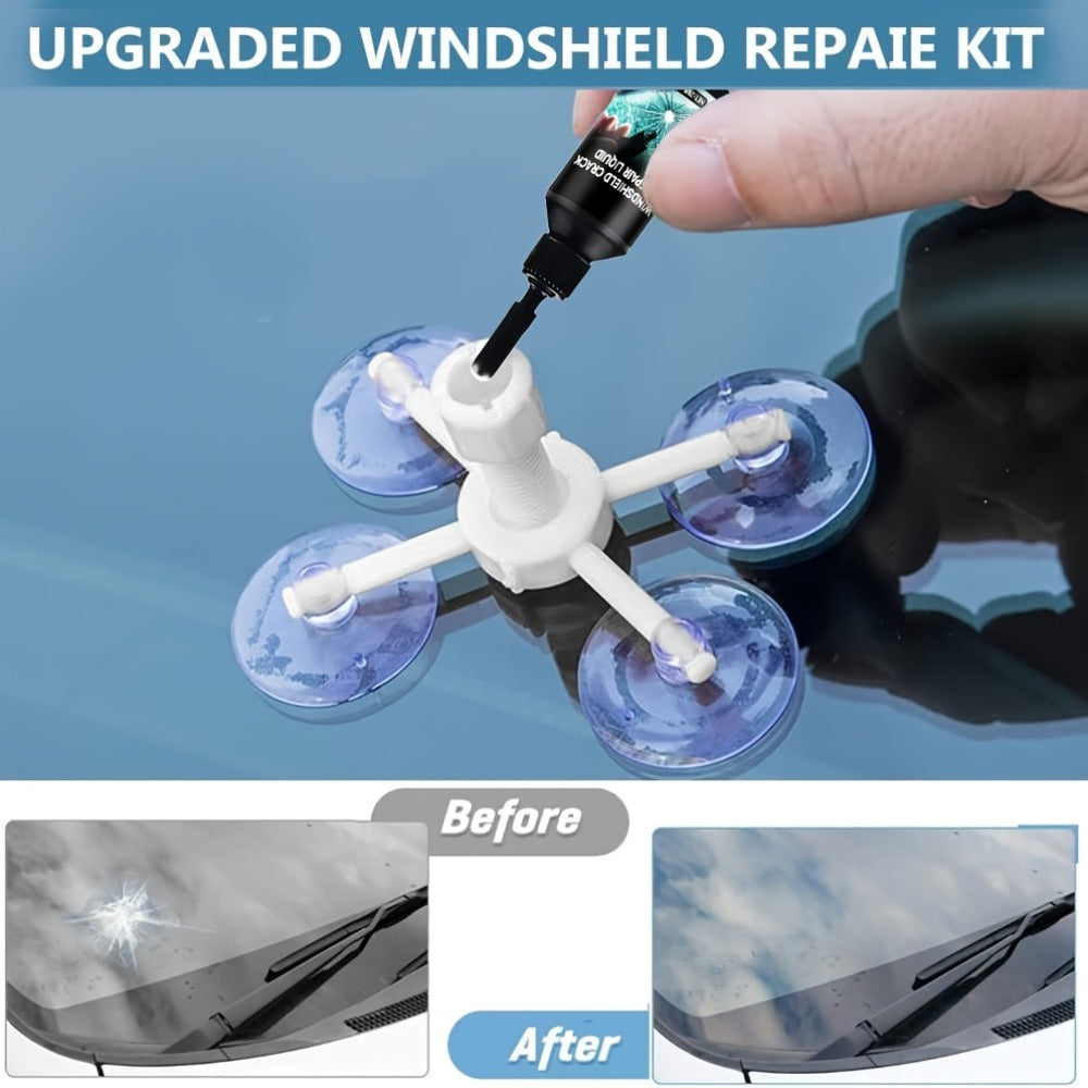 Windshield Repair Kit – Nano Resin Fix for Chips, Bullseye & Star Cracks in 15 Minutes, DIY Glass Crack Repair with Suction Injector