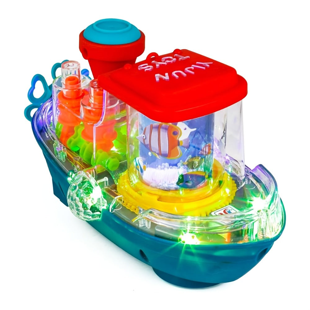 Interactive Sensory Boat Toy for Toddlers 2+, Underwater Ocean Theme with Fish & Coral, Rotating Scroll Screen & Music