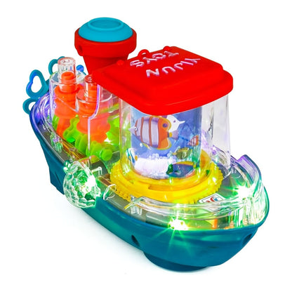 Interactive Sensory Boat Toy for Toddlers 2+, Underwater Ocean Theme with Fish & Coral, Rotating Scroll Screen & Music