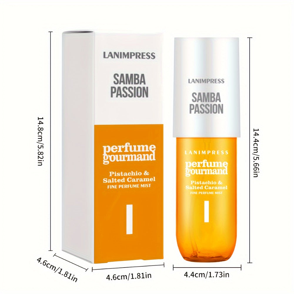 Hair & Body Perfume Mist for Women 3oz Samba Passion Gourmand Sweet Fragrance Spray Moisturizing Long Lasting Dual Use Fine Mist Travel Size