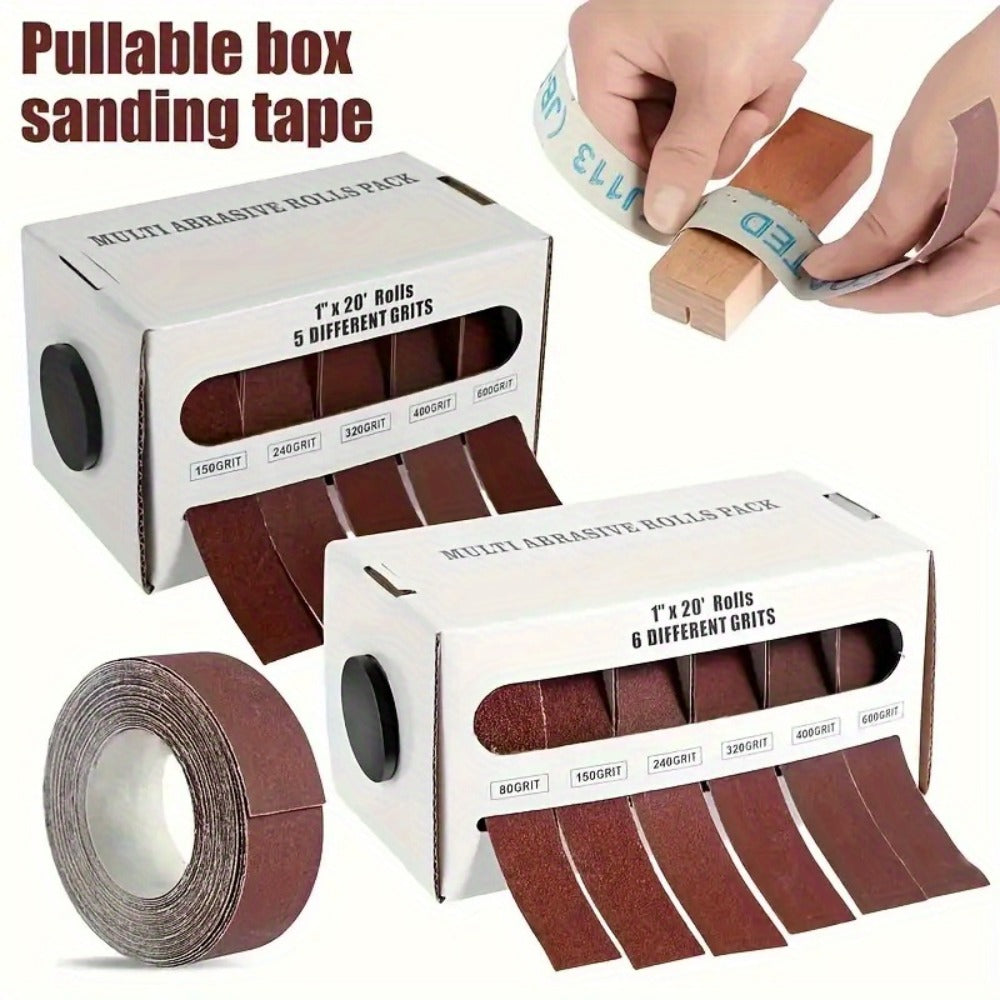 Sandpaper Roll with Dispenser, Aluminum Oxide Multi-Grit Emery Cloth 80-600, 4/5/6 Piece Set, 236 Inch for Wood Metal Glass Woodworking