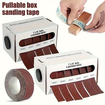 Sandpaper Roll with Dispenser, Aluminum Oxide Multi-Grit Emery Cloth 80-600, 4/5/6 Piece Set, 236 Inch for Wood Metal Glass Woodworking