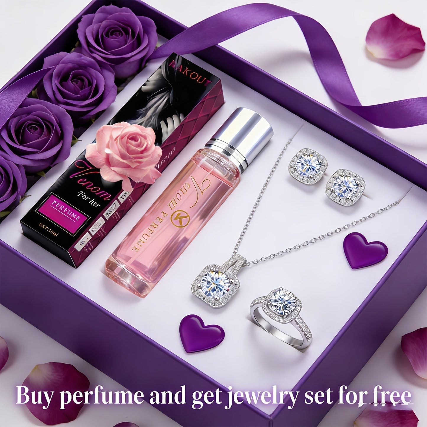 Pheromone Perfume & Jewelry Gift Set for Women 6-8 Hours - 2 Piece Fragrance Accessory Bundle for Bath Time, Home Spa and Personal Care