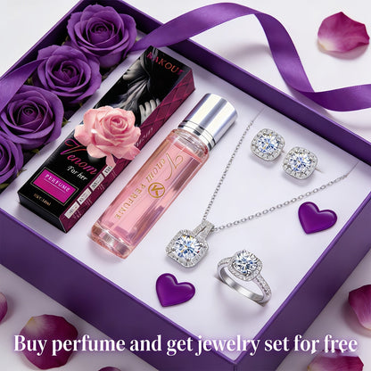 Pheromone Perfume & Jewelry Gift Set for Women 6-8 Hours - 2 Piece Fragrance Accessory Bundle for Bath Time, Home Spa and Personal Care