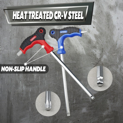 Hex Wrench Set 16-Piece T-Handle | Long Ball End & Star Hex Allen Keys, Chrome Vanadium Steel, Color-Coded, 1.5-10mm T10-T50 1/16-3/8